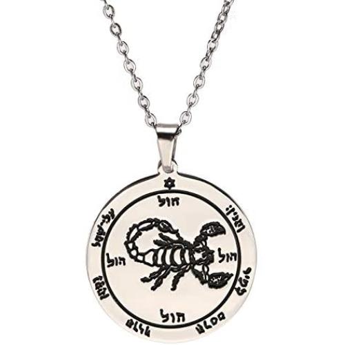 VASSAGO Stainless Steel Key of Solomon Seal Fifth Pentacle of Mars Pendant Necklace Talisman Engraved Round Charm Amulet Necklaces Jewelry for Men Women Teens