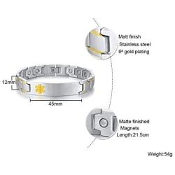 XUANPAI Custom Engraving Watch Band Stainless Steel Magnet Therapy Medical Alert ID Bracelet,Adjustable