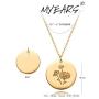 MYEARS Women Coin Necklace Gold Birth Month August Poppy Flower Bouquet Disc Round Medal Pendant Engraved Floral 14K Gold Plated Combined Personalized Jewelry Birthday Mother’s Day Gift