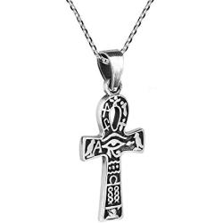 AeraVida Egyptian Eye of Horus Ankh Cross .925 Sterling Silver Pendant Necklace