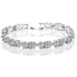 AMYJANE CZ Diamond Bracelets for Women - 18k White Gold Plated Sterling Silver Swarovski Crystal Cubic Zirconia Tennis Link Bracelet Wedding Bridal Jewelry Bridesmaids