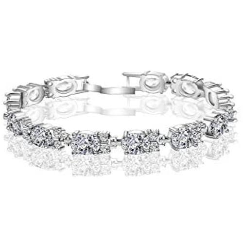 AMYJANE CZ Diamond Bracelets for Women - 18k White Gold Plated Sterling Silver Swarovski Crystal Cubic Zirconia Tennis Link Bracelet Wedding Bridal Jewelry Bridesmaids