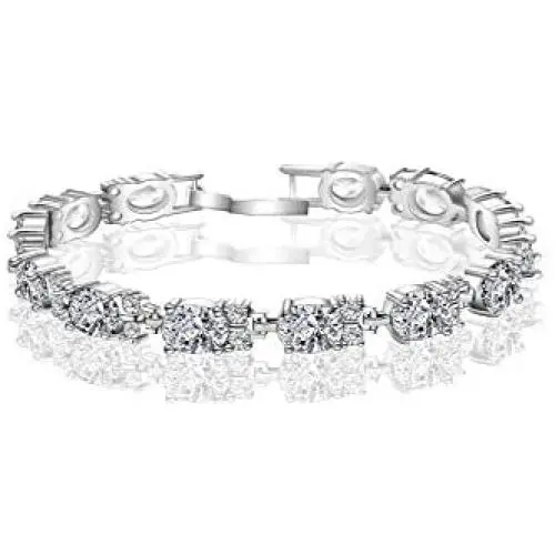 AMYJANE CZ Diamond Bracelets for Women - 18k White Gold Plated Sterling Silver Swarovski Crystal Cubic Zirconia Tennis Link Bracelet Wedding Bridal Jewelry Bridesmaids AMYJANE CZ Diamond Bracelets for Women - 18k White Gold Plated Sterling Silver Swarovski Crystal Cubic Zirconia Tennis Link Bracelet Wedding Bridal Jewelry Bridesmaids
