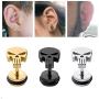 Stainless Steel Punisher Skull Stud Earrings Rock Skeleton Screw Back Earrings for Men Women