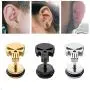 Stainless Steel Punisher Skull Stud Earrings Rock Skeleton Screw Back Earrings for Men Women Stainless Steel Punisher Skull Stud Earrings Rock Skeleton Screw Back Earrings for Men Women