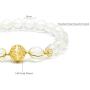 Rose&Poem Faceted Clear Quartz Crystal Bracelet, 14K Gold Plated Hollow Filigree Round Ball Charm Beaded Stretch Bracelet, Handmade 8mm Healing Crystal Gemstone Beads, Dainty Jewelry Gift