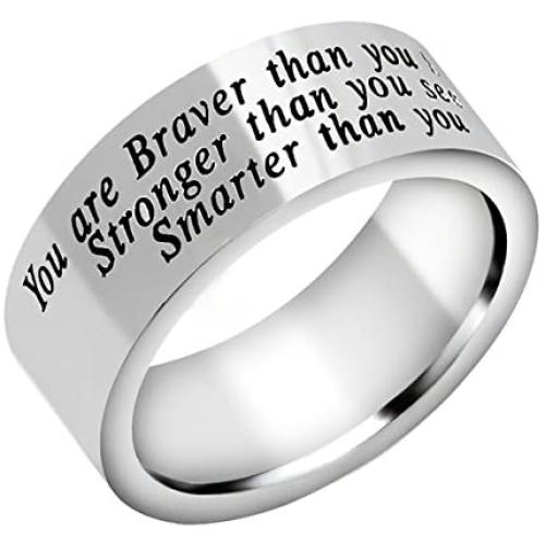 AGR8T Mens Ring You are Braver Stronger Smarter Than You Think Stainless Steel Charm Jewelry