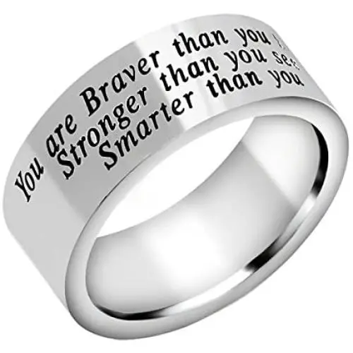 AGR8T Mens Ring You are Braver Stronger Smarter Than You Think Stainless Steel Charm Jewelry AGR8T Mens Ring You are Braver Stronger Smarter Than You Think Stainless Steel Charm Jewelry