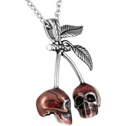 CONTROSE Jewelry Red Cherry Skull Necklace with Pendant (28'' necklace - 316L Stainless Steel)