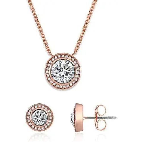 SNZM Jewelry Set for Women Rose Gold Cubic Zirconia Crystals Necklace and Sterling Silver Earrings Set for Wedding SNZM Jewelry Set for Women Rose Gold Cubic Zirconia Crystals Necklace and Sterling Silver Earrings Set for Wedding