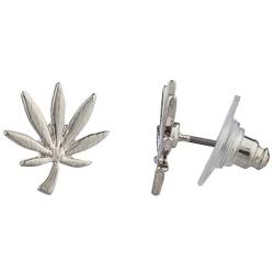 Lux Accessories Silvertone Marijuana Weed Symbol Necklace and Earring Set
