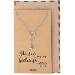 Quan Jewelry Music Note Treble Clef Necklace, Musical Jewelry Gifts for Women with Greeting Card