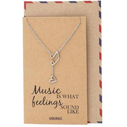 Quan Jewelry Music Note Treble Clef Necklace, Musical Jewelry Gifts for Women with Greeting Card