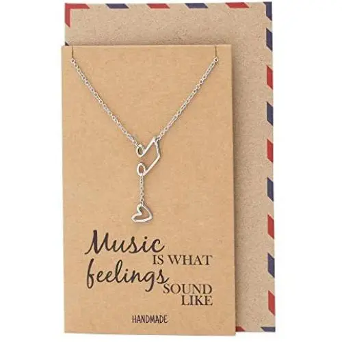Quan Jewelry Music Note Treble Clef Necklace, Musical Jewelry Gifts for Women with Greeting Card