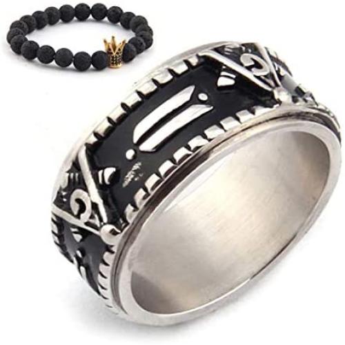 Gungneer Masonic Spinner Ring for Men Stainless Steel Mason Square and Compass Symbol Freemason Jewelry Accessory