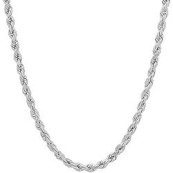 Savlano 925 Sterling Silver 4.5mm Solid Italian Rope Diamond Cut Twist Link Chain Necklace with Gift Box for Men & Women - Made in Italy