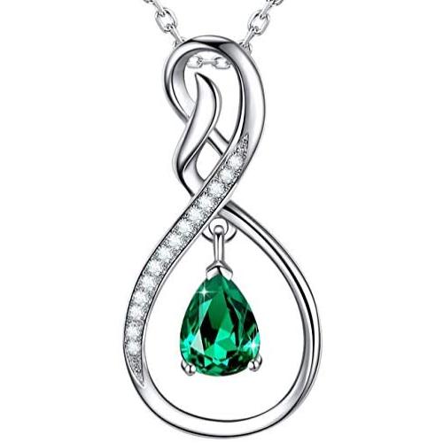 Birthday Gifts for Her March April Birthstone Aquamarine Necklace Emerald Pearl Garnet Amethyst Sterling Silver Forever Love Infinity Jewelry