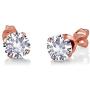 Gem Stone King 3.65 Ct Created Sapphire White Diamond 18K Rose Gold Plated Silver Jewelry Set with 18 Inch Chain