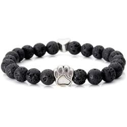 Jovivi Vintage Lava Stone Healing Power Crystal Dog Paw Charm Elastic Stretch Beaded Bracelets