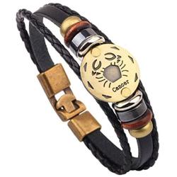 Casa De Novia Jewelry Retro 12 Zodiac Constellation Alloy Leather Hand Woven Braided Rope Bracelet Punk Chain Cuff