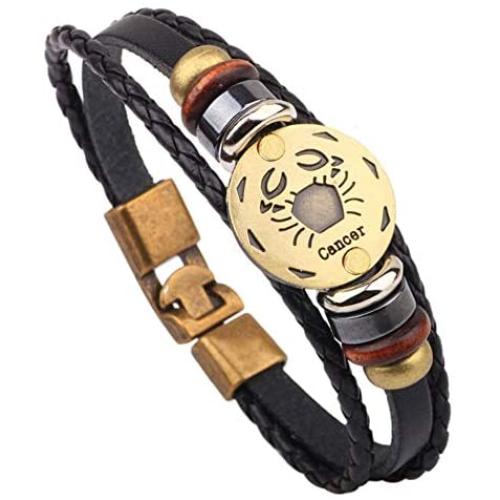 Casa De Novia Jewelry Retro 12 Zodiac Constellation Alloy Leather Hand Woven Braided Rope Bracelet Punk Chain Cuff