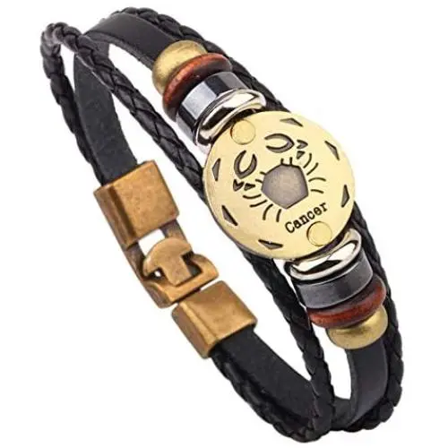 Casa De Novia Jewelry Retro 12 Zodiac Constellation Alloy Leather Hand Woven Braided Rope Bracelet Punk Chain Cuff Casa De Novia Jewelry Retro 12 Zodiac Constellation Alloy Leather Hand Woven Braided Rope Bracelet Punk Chain Cuff