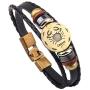 Casa De Novia Jewelry Retro 12 Zodiac Constellation Alloy Leather Hand Woven Braided Rope Bracelet Punk Chain Cuff