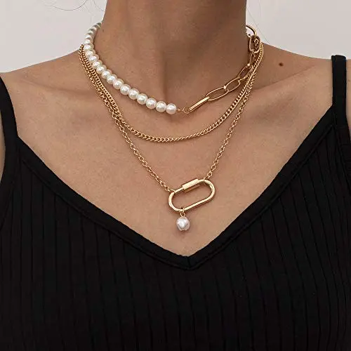 Denifery Bohemia Layered Choker Necklace Pearl Necklace Charm Pendant Choker Chunky Link Chain Dancing Party Travel Costume Jewelry for Women and Girls (Gold A) Denifery Bohemia Layered Choker Necklace Pearl Necklace Charm Pendant Choker Chunky Link Chain Dancing Party Travel Costume Jewelry for Women and Girls (Gold A)