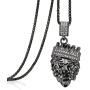 Aiyo Fashion Hip Hop Jewelry Crown Lion Head Pendant Iced Out Clear Rhinestones Curb Cuban Chain Stainless Steel Necklace