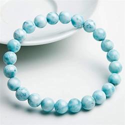7mm Natural Blue Larimar Gemstone Crystal Round Bead Stretch Bracelet