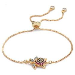 Sea Turtle Bracelet Crystal Turtle Charm Adjustable Bracelet for Girl Women