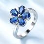Blue Sapphire Flower Engagement Ring 925 Sterling Silver Wedding Ring Anniversary Jewelry for Women