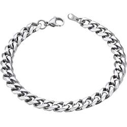 ChainsHouse Men Women Cuban Link Bracelet Stainless Steel/18K Gold Plated Classic 3mm-14mm Wide Miami Curb Chain Wrist Bracelets, 21CM(8.3''), Send Gift Box