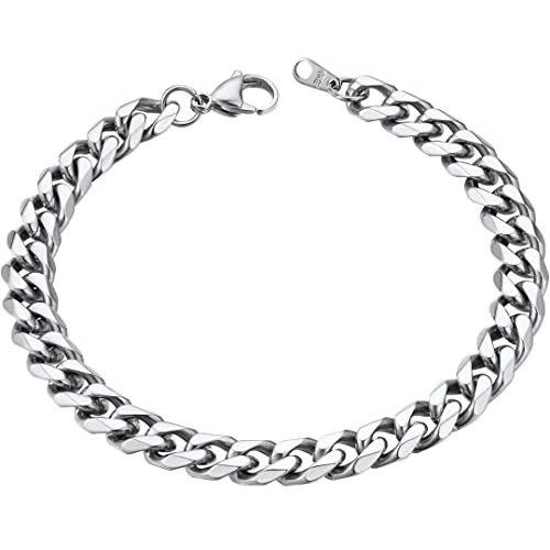 ChainsHouse Men Women Cuban Link Bracelet Stainless Steel/18K Gold Plated Classic 3mm-14mm Wide Miami Curb Chain Wrist Bracelets, 21CM(8.3''), Send Gift Box