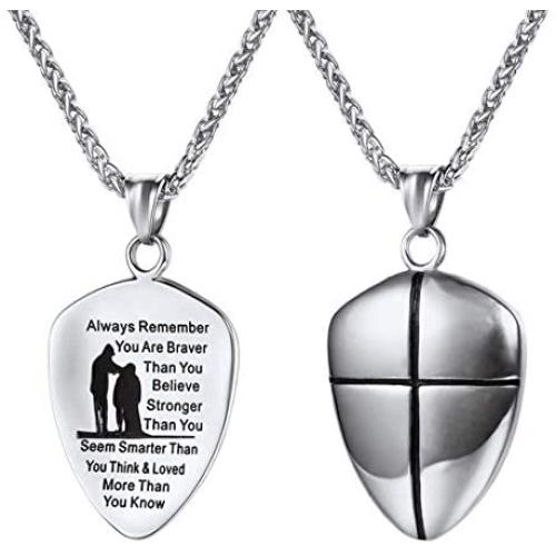 U7 Shield of Faith/Inspirational Pendant Chain 22 Inch Joshua 1:9 Cross Amulet Necklace, Text Engrave Customizable, 3 Color Options