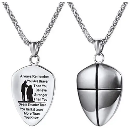U7 Shield of Faith/Inspirational Pendant Chain 22 Inch Joshua 1:9 Cross Amulet Necklace, Text Engrave Customizable, 3 Color Options