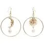 Sun Moon Asymmetric Imitation Pearl Earrings, Gold Annulus Pendant Earrings Drop Earrings Sun Moon Asymmetric Imitation Pearl Earrings, Gold Annulus Pendant Earrings Drop Earrings