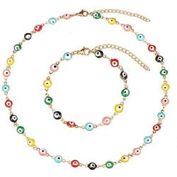 Evil Eye Necklace Bracelet Set for Women Girls,18k Gold Plated Stainless Steel