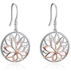 ONEFINITY Sterling Silver Lotus Earrings Lotus Flower Filigree Dangle Drop Earrings Yoga Jewelry for Women