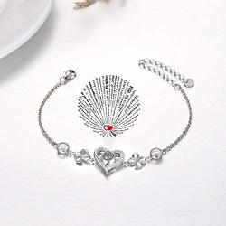 Sterling Silver Heart Bracelet I Love You 100 Languages Love Chain Bracelet with Cubic Zirconia for Women