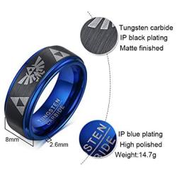 PJ Jewelry Mens 8mm Tri - Colored Tungsten Carbide Legend of Zelda Symbols Triforce Wedding Band,Anniversary Ring