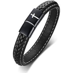 MPRAINBOW Custom Personalized Stainless Steel Message Date Oath Leather Cuff Bracelet for Men Birthday Gift for Men