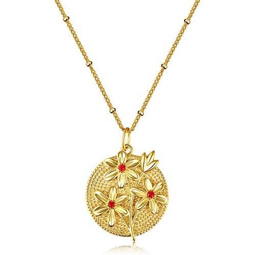 KissYan Birth Flower Necklace, 18K Gold Plated Embossed Disk Karma Circle Coin Necklace Dainty Birth Month Floral Necklaces Simple Minimalist Delicate Birthday Jewelry Gift for Her