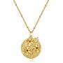 KissYan Birth Flower Necklace, 18K Gold Plated Embossed Disk Karma Circle Coin Necklace Dainty Birth Month Floral Necklaces Simple Minimalist Delicate Birthday Jewelry Gift for Her