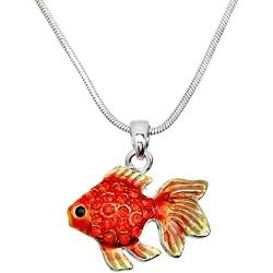 DianaL Boutique Enameled Goldfish Pendant Necklace 17'' Chain Fish Fashion Jewelry