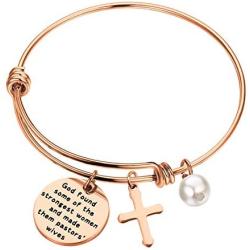 HOLLP Pastors Wife Gift Religious Jewelry Pastor Appreciation Gifts God Found Some of The Strongest Women and Made Them Pastors Wives Bracelet with Cross Charm