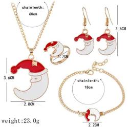 YIZHEN Xmas Bell Elk Santa Claus Christmas tree Moon 4-piece Christmas Jewelry Set for Women Girls