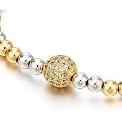 Beautiful Gold Silver Two-Tone Beads Bracelet for Women with Cubic Zirconia Ball