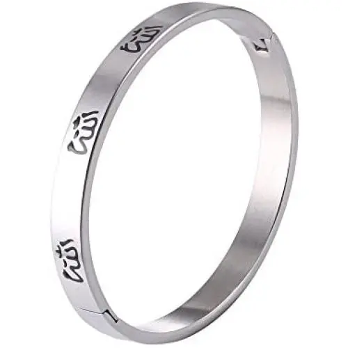 U7 Women Bangle Vintage Muslim Gift Enamel Allah Jewelry Personalized Engravable Stainless Steel / 18K Gold Plated Solid Cuff Bracelet