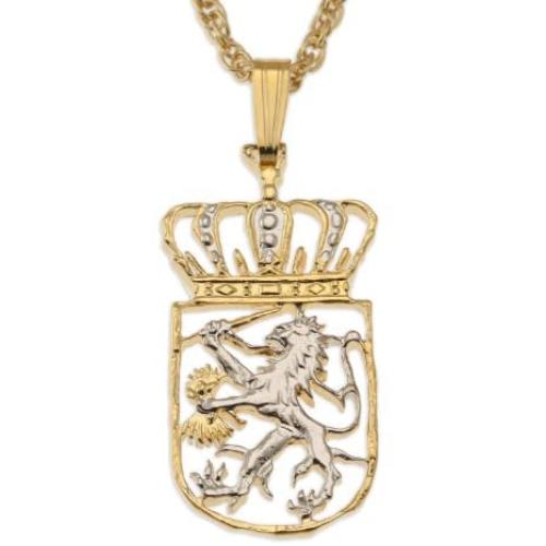 Netherlands Coin Pendant & Necklace, Netherlands 2 1/2 Guilder Hand Cut Coin